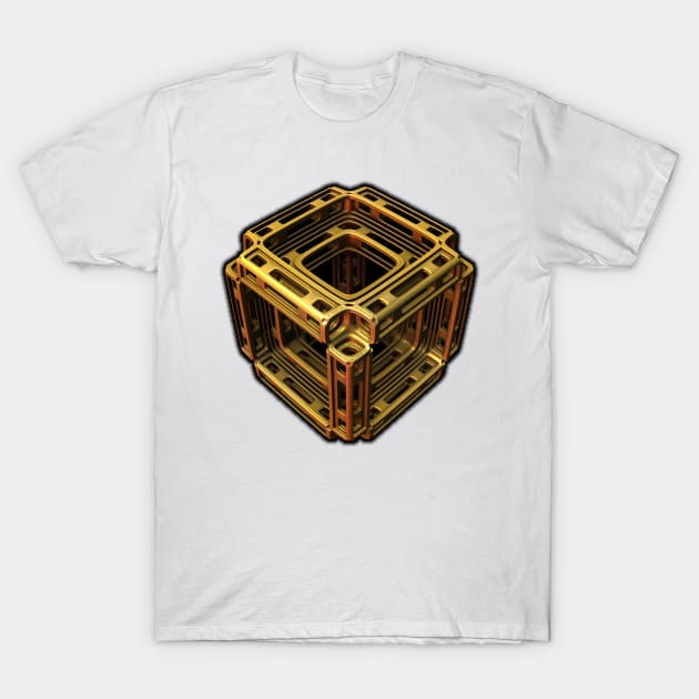 Three-dimensional fractal cube shape in gold tones T-Shirt by lyle58